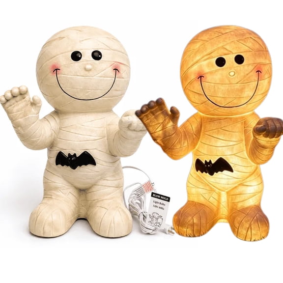 Summerween Halloween Mummy Table Decoration, 10" Lighted Vintage Style Mummy Figure for Indoor Outdoor Halloween Display, Spooky Yard Porch & Seasonal Décor
