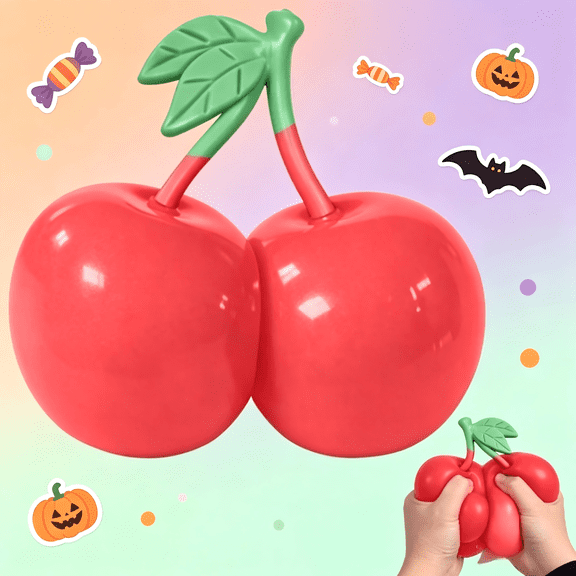 Summerween Halloween Style Cherry Shaped Squeeze Ball, Cute Slow Rebound One-Hand Kneading Fidget Ball, Portable Mini Odorless Tactile Sensory Stress Relief Dough For Home Office Daily Relaxation