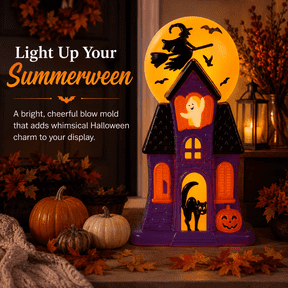 Summerween Haunted House Blow Mold Bright Cheerful Purple Finish Adds Whimsical Halloween Charm To Any Space Requires 2 C7 Bulbs Included For Home Use