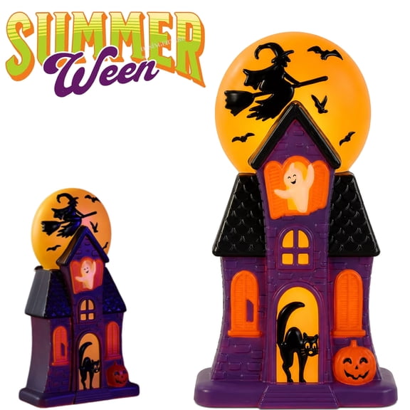 Summerween Haunted House Blow Mold LED Light- Resin Light Up Bright Purple LED Spooky Village Castle, Tabletop Display Yard Porch Patio - Whimsical Festive Halloween Decoration Indoor Outdoor