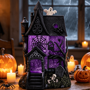 Summerween Haunted House Glitter Globe Light Up - Halloween Purple Haunted House Glitter Globe Decoration, Spooky Purple Glow Halloween Decor, Indoor Outdoor Blow Mold Tabletop Ornament