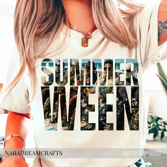 Summerween Horror T-Shirt 2025 Halloween Sublimation Scary Beach Characters Spooky Summer Shirt Design