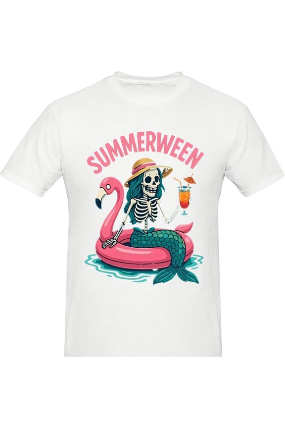 Summerween Mermaid Skeleton S1Hirt, Flamingo Beach Halloween , Spooky Cute Halloween T-S1Hirt, Mermaid Skull Gift For Her, Coastal Goth94