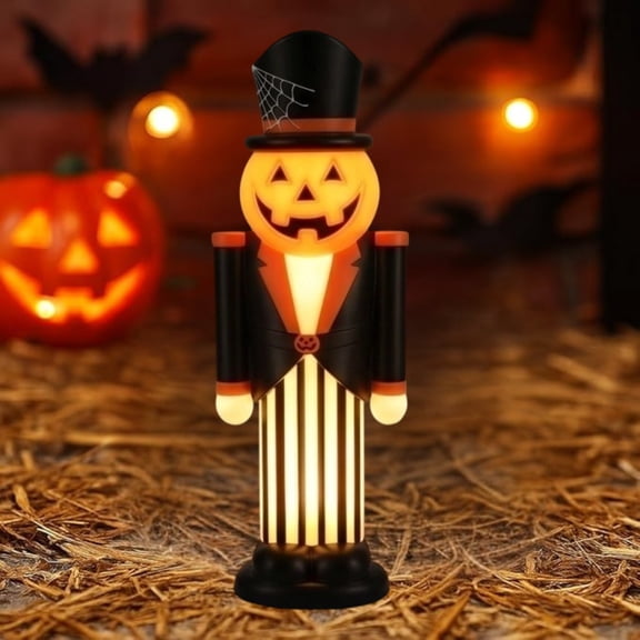 Summerween Nutcracker Glowing Blow Mold Sculpture, 12" Halloween LED Pumpkin Nutcracker Blow Mold Decor, Stable Base Ornament For Halloween Small Indoor Decor Nooks