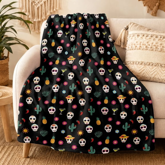 Summerween Plush Throw Blanket - 50"x60" Summerween Super Soft Plush Throw Blanket Fleece Blanket for Pool Patio, Outdoor Summer Halloween Bedding & Living Room Couch, Oversized Halloween Throws