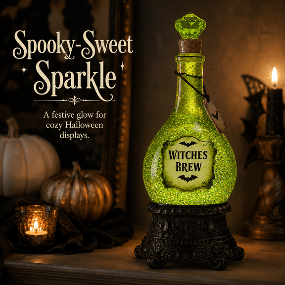 Summerween Poison Bottle Glitter Globe Green Finish With Festive Glow And Sparkling Interior For Cozy Halloween Season Decor Anywhere In Your Home