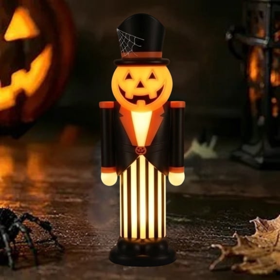 Summerween Pumpkin Nutcracker Figurine, 12Inch Pumpkin Head Blow Mold LED Decor, Versatile Tabletop Statue For Multi-Scene Fall And Halloween Home Styling