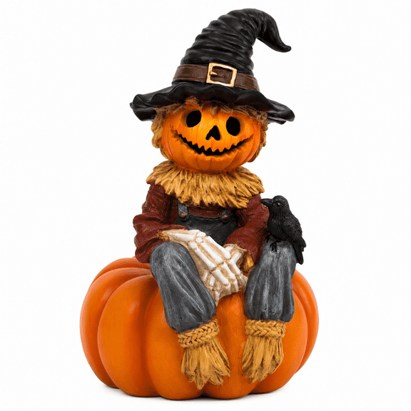 Summerween Pumpkin Scarecrow Decor Resin Pumpkin And Scarecrow Combined Figurine For Halloween Seasonal Display On Mantel Shelf Or Table