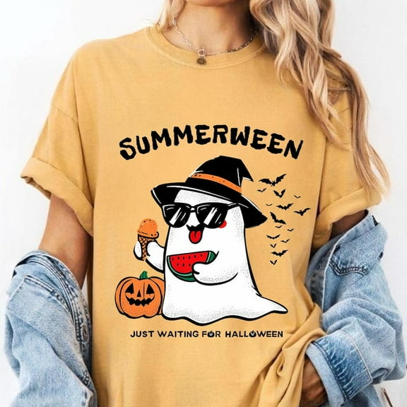 Summerween Shirt, Funny Halloween Summer Tee with Vintage Characters, Spooky Season Graphic Shirt, Trendy Halloween Shirt for Fall Fans