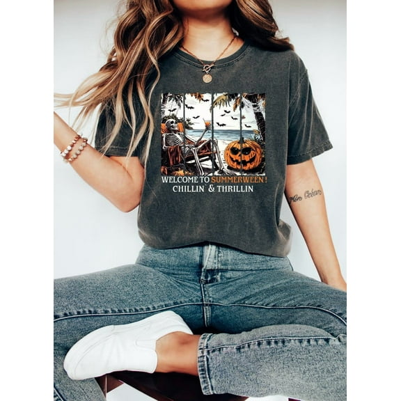 Summerween Shirt, Summer-ween Tshirt, Spooky Summer Tee, Summer Halloween Shirt, Halloweener Gift,Year-Round Halloween,Beach Skelly
