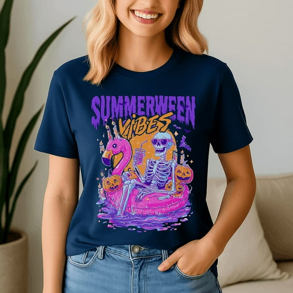 Summerween Shirt, Vibes Skeleton Pumpkin, Spooky VacationTee, Halloween Shirt, Happy Halloween Tshirt