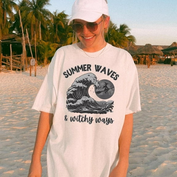 Summerween Shirt , Witch Shirt, Spooky Summer Vibes, Beach Tee, Summer Halloween Tshirt, Witchy Vibes, Surfing Beach Party