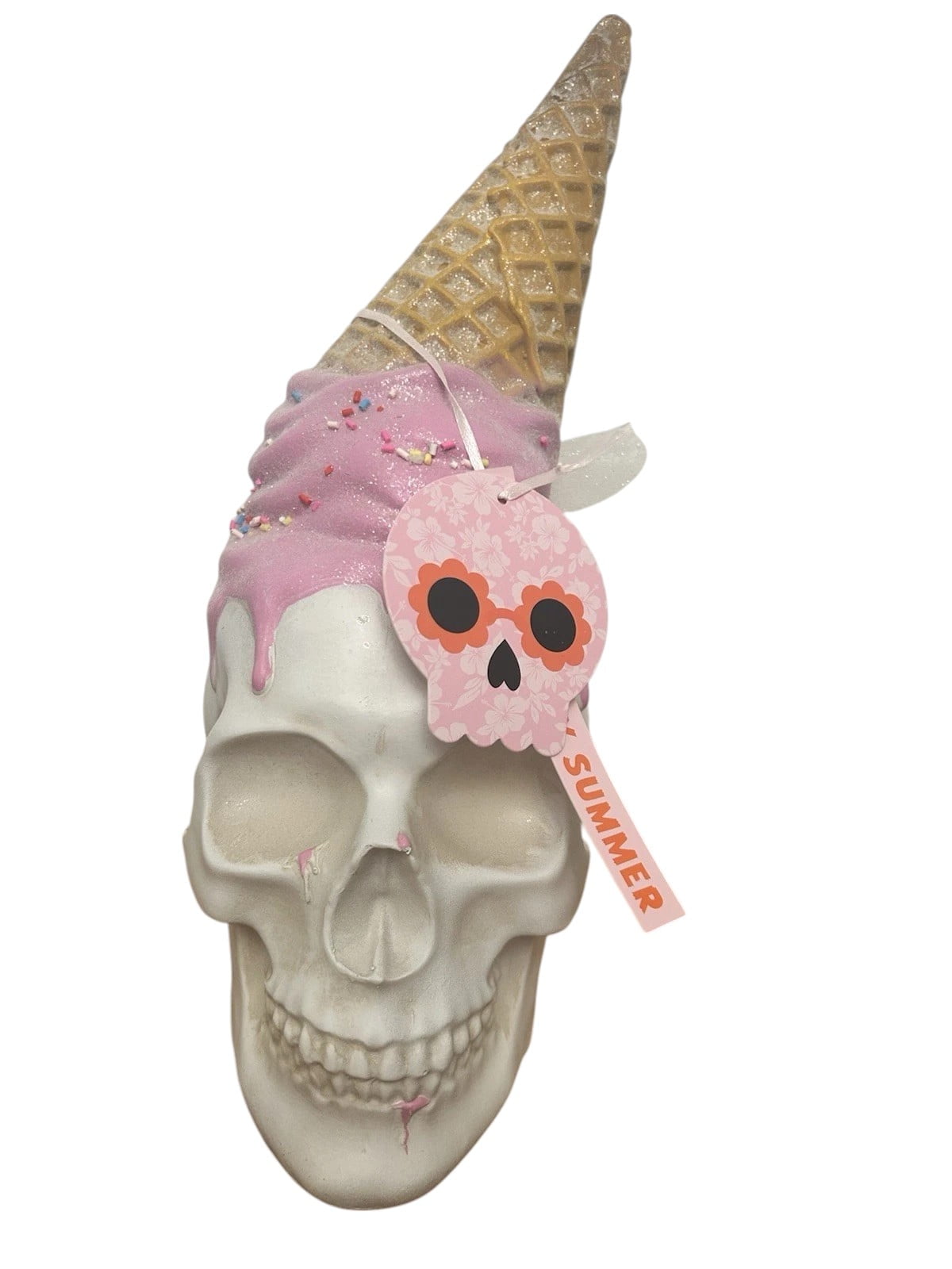 Summerween Skull Pink Melted Ice Cream Cone Decor - Walmart