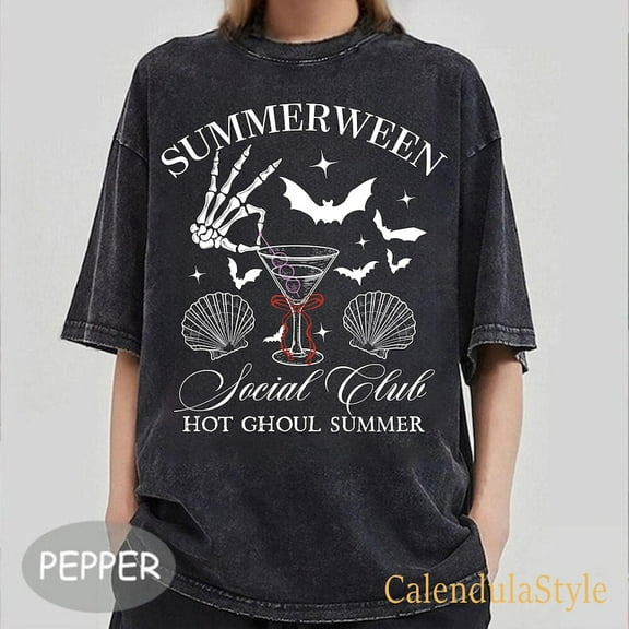 Summerween Social Club T-Shirt, Hot Ghoul Summer Tee, Summer Halloween Shirt, Summer Vibes Tee, Goth Summer Tee, Spooky Island Shirt 160650