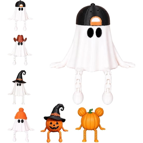 Summerween Spooky Articulated Figures, Cute Halloween Desktop Ghost Pumpkin Decor, Moving Joint Tiered Tray Mantel Accents, Trendy Social Media Aesthetic Collectibles, Assorted Designs