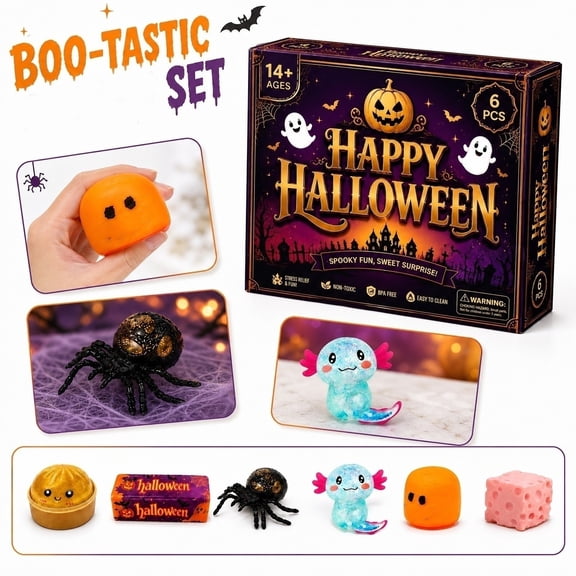 Summerween Squishy Countdown Calendar, Daily Surprise Sensory Squishy Collectible Halloween Gift Set (B)