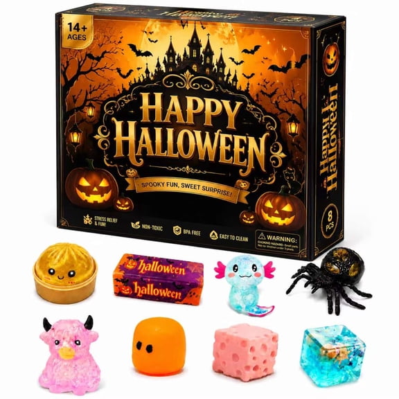 Summerween Squishy Mystery Countdown Calendar, 8-Day Spooky Squishy Toy Advent Box Halloween Gift (C)