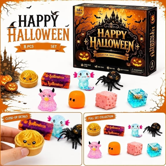 Summerween Squishy Mystery Halloween Countdown Calendar 8 Day Spooky Surprise Collectible Squishy Toy Advent Style Gift Box for Halloween Countdown Fun (C)