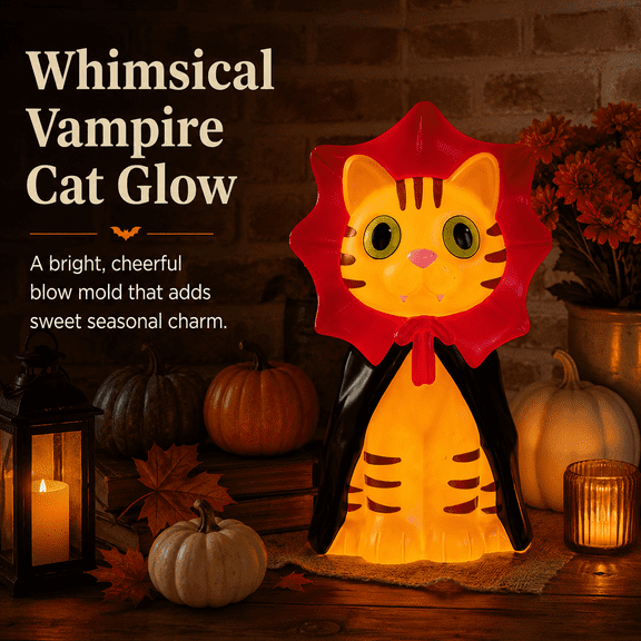 Summerween Vampire Cat Blow Mold 24.40 Inch Tall Orange Decoration With Whimsical Charm That Shines Beautifully In Any Display Setting Anywhere