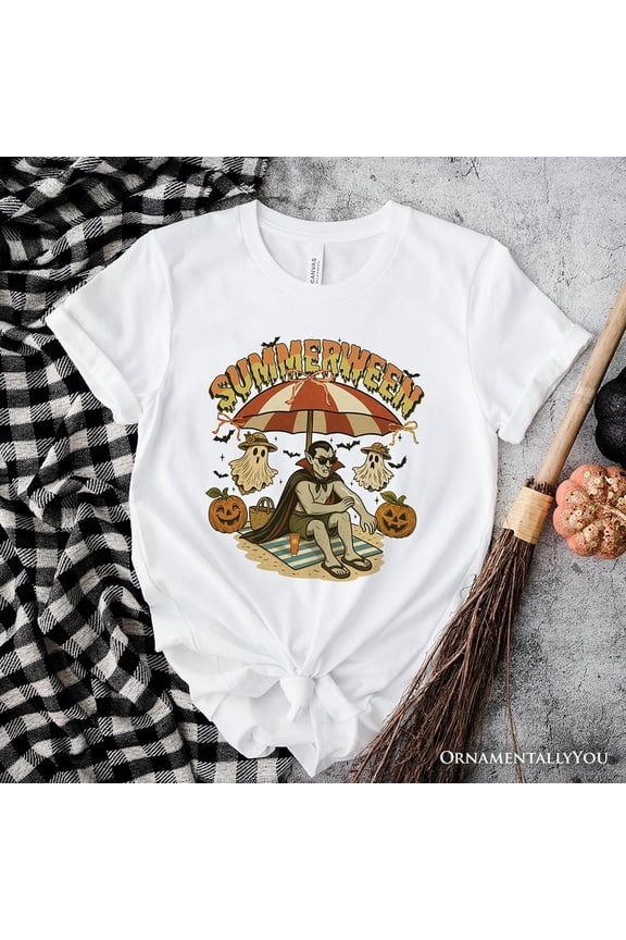 Summerween Vampire Dracula T-Shirt, Retro Halloween Beach Tee for Horror Spooky Summer Season