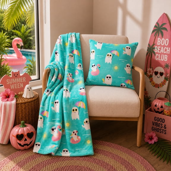 Summerween Oversize Super Soft Plush Throw Blankets, Summer Patio Pool Halloween Throws, SUMMER CHILLS
