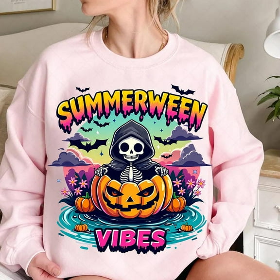 Summerween Vibe Watermelon Shirt, Ghost Beach Sweatshirt, Spooky Summer Vacation T-Shirt, Cute Girly Halloween Graphic Shirt