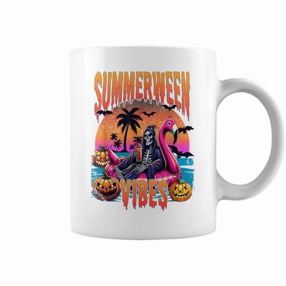 Summerween Vibes Halloween Summer Vacation Skeleton Float Coffee Mugs