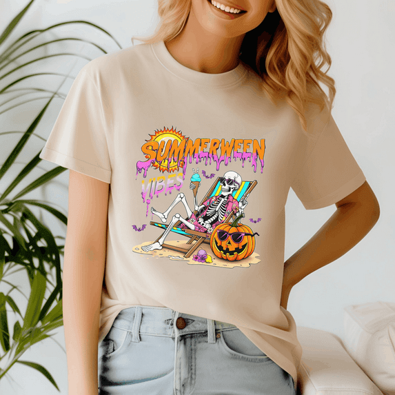 Summerween Vibes Skeleton Pumpkin Spooky Vacation, Summerween Shirt, Summer Halloween TShirt, Cute Spooky Ghost Tee, Halloween Shirt, Halloween Gift, Ghost Beach , Pumpkin Spooky Season