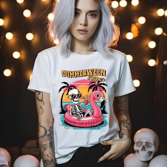Summerween Vibes T-shirt, Halloween Flamingo Float Shirt TH070621