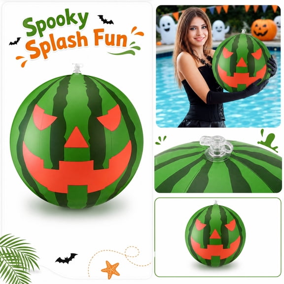 Summerween Watermelon Jack O Lantern Inflatable Beach Balls 16" Halloween Pool Floats Party Decorations