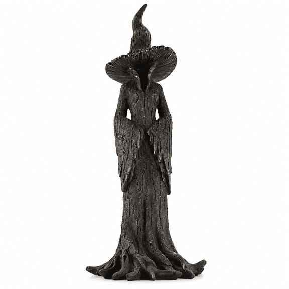 Summerween Witch Figurine Tall Dark Forest Aesthetic With Bark Like Texture And Flowing Root Details Captures Spellbinding Forest Witch Aesthetic For Gothic Decor