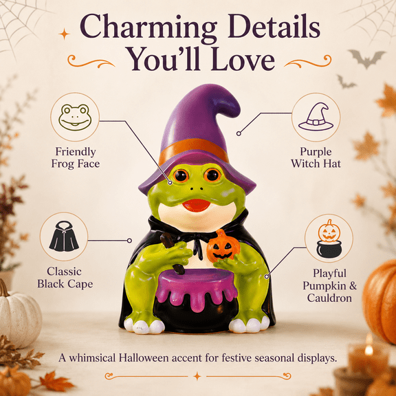 Summerween Witch Frog Blow Mold 20.65 Inch Tall Green Decoration With Whimsical Charm That Shines Beautifully In Any Display Setting Anywhere