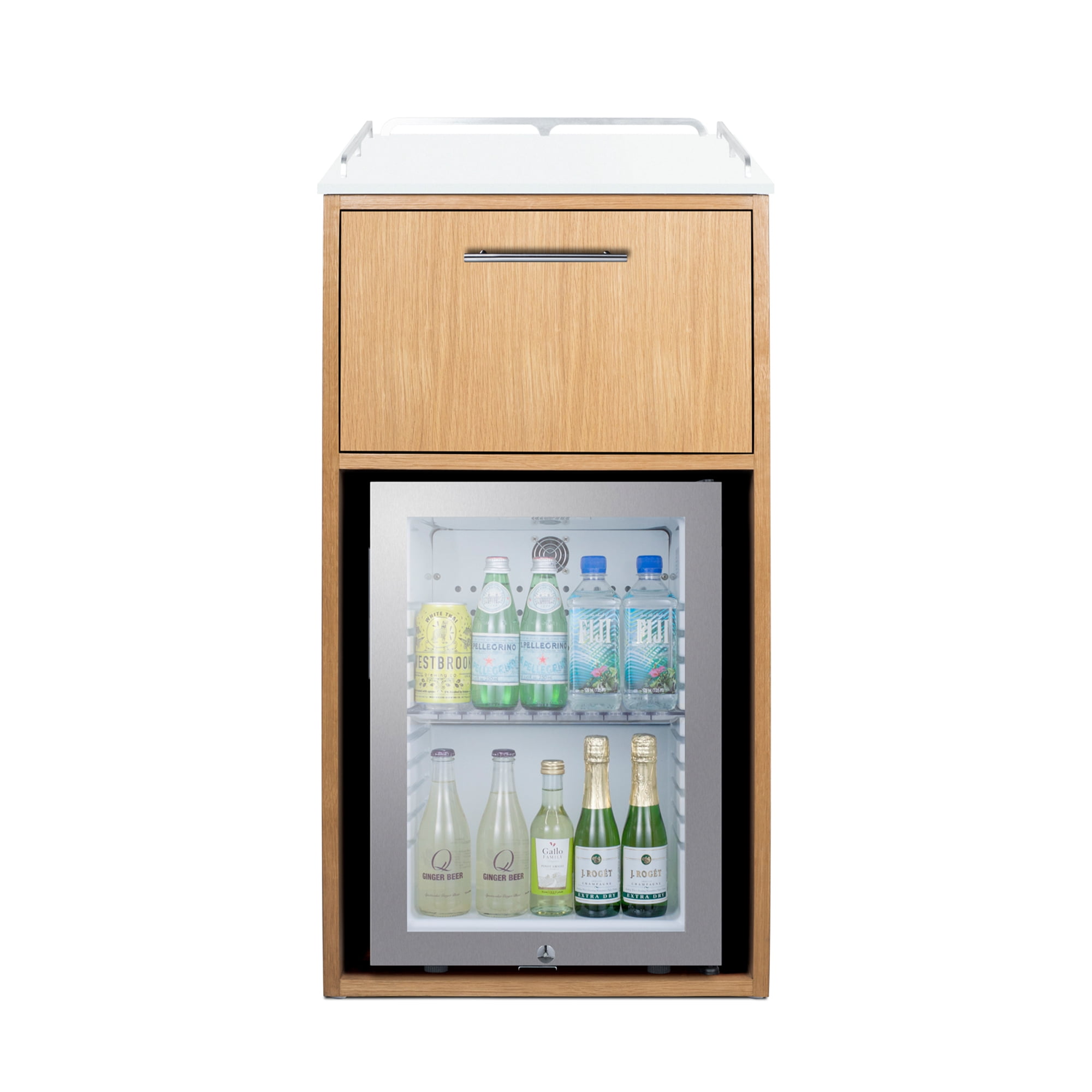 Summit 21 Inch Coffee Station With Minibar and Microwave, 1.2 cu.ft. Refrigeration Capacity, Hospitality Cabinet, White, Stainless Steel - QCSMW1OAKW
