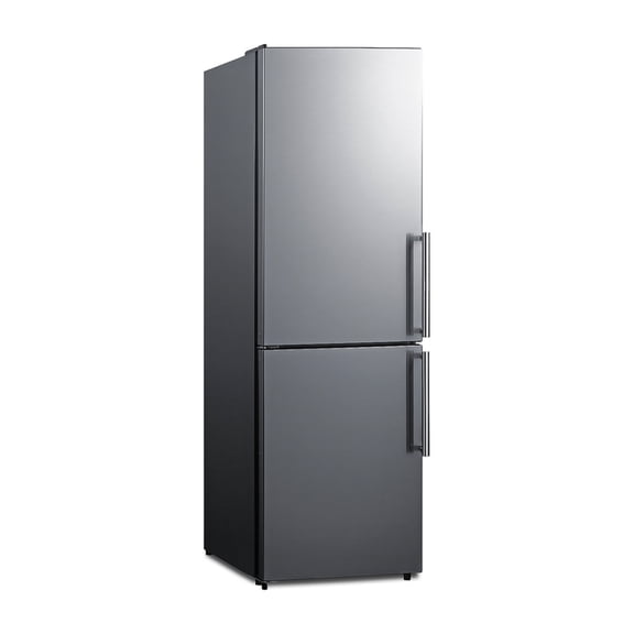Summit 24 Inch  Refrigerator, 10.8 cu.ft. cu.ft Capacity, Bottom Freezer, With Ice Maker, Stainless Steel Look - FFBF235PLIMLHD (Left Handed Door Swing)