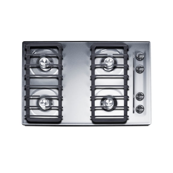 Summit 30 Inch Gas Cooktop, 4 Burners, Battery Start, Stainless Steel- ZNL05IP