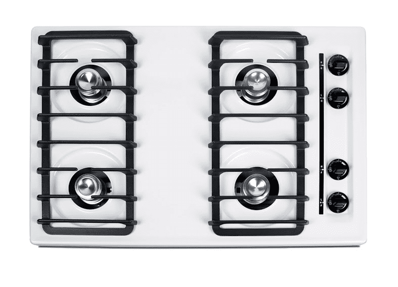 Summit 30 Inch Gas Cooktop, 4 Burners, Battery Start, White- WNL05IP