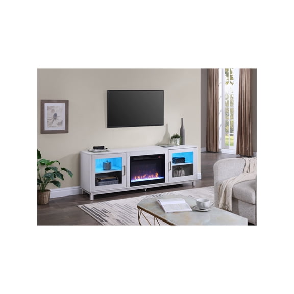 Summit 70" White Walnut Finish Engineered Wood TV Stand Fireplace with Heater