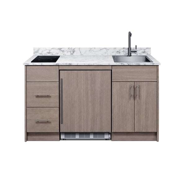 Summit All in One Kitchenette, with Induction Cooktop, Refrigerator Freezer, Sink, and Storage, ENERGY STAR, Standalone Kitchen, Brown - CALDERADB35I