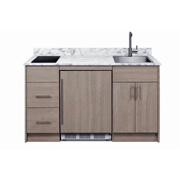 Summit All in One Kitchenette, with Induction Cooktop, Refrigerator Freezer, Sink, and Storage, ENERGY STAR, Standalone Kitchen, Brown - CALDERADB35I