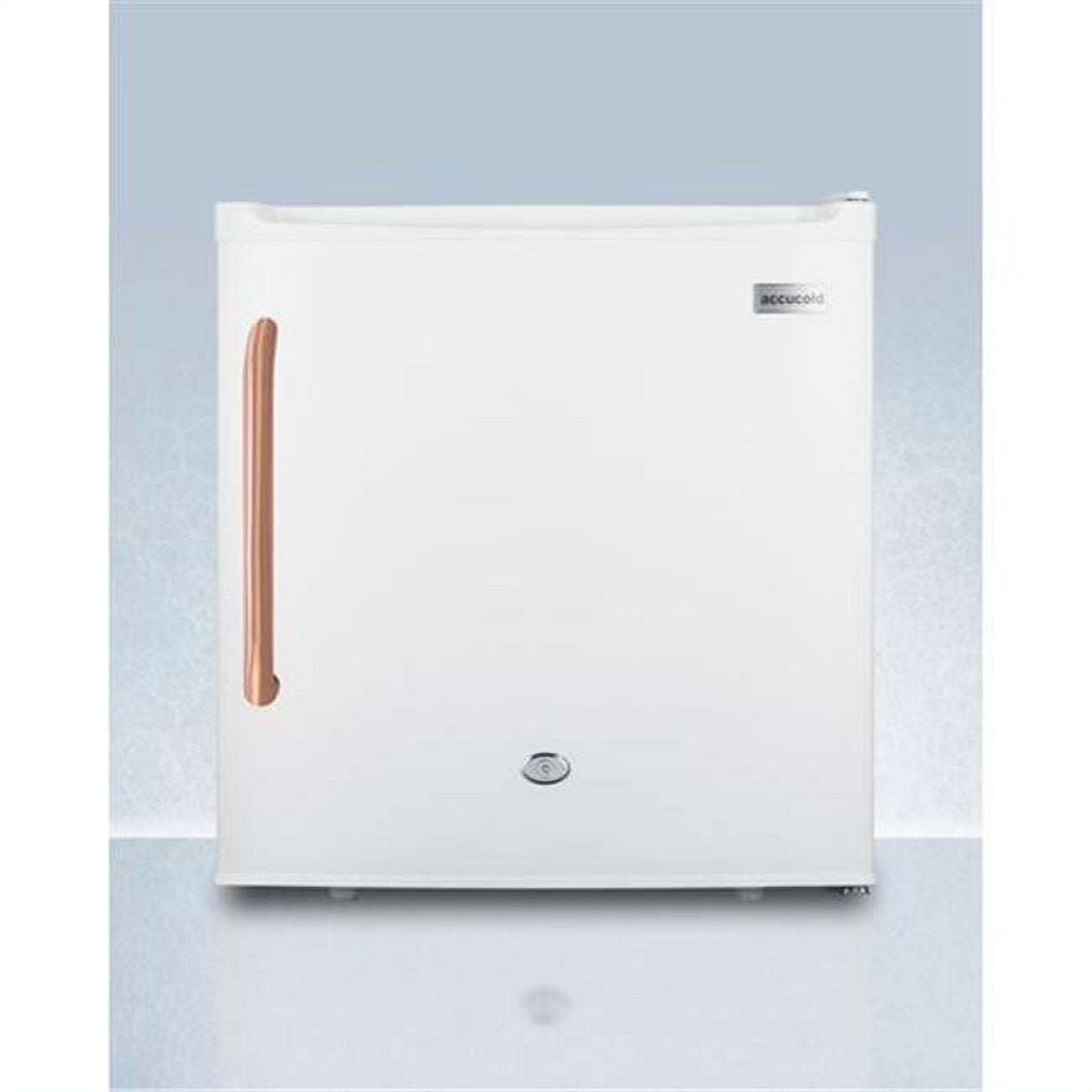 White refrigerator outlet with copper handles