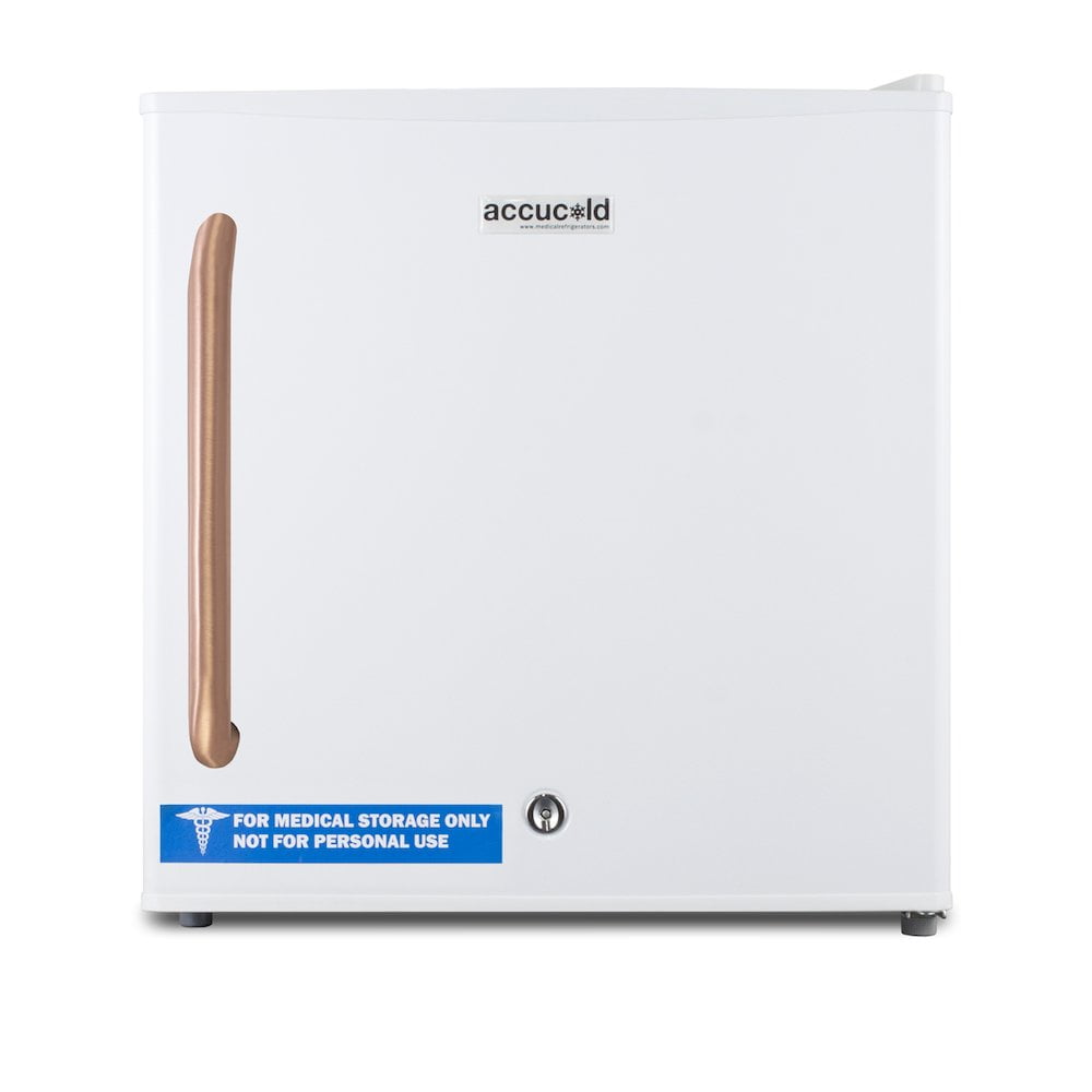 Compact manual defrost all-freezer with lock and copper handle