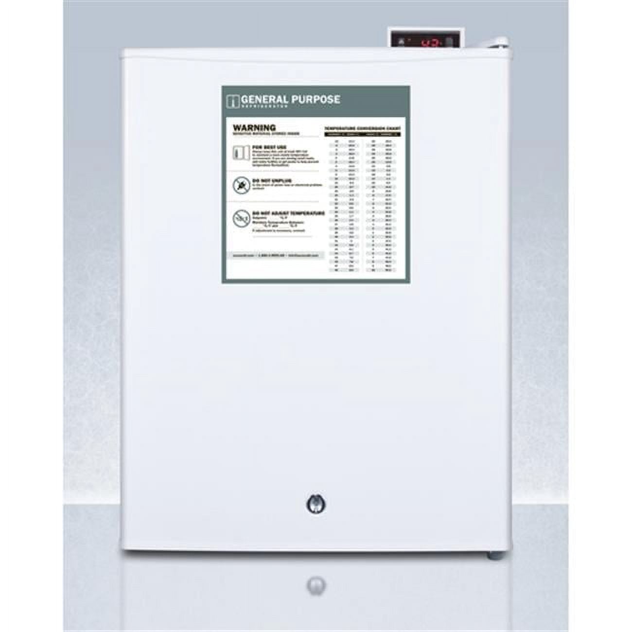 Compact general purpose all-refrigerator with automatic defrost, front lock, and digital thermostat