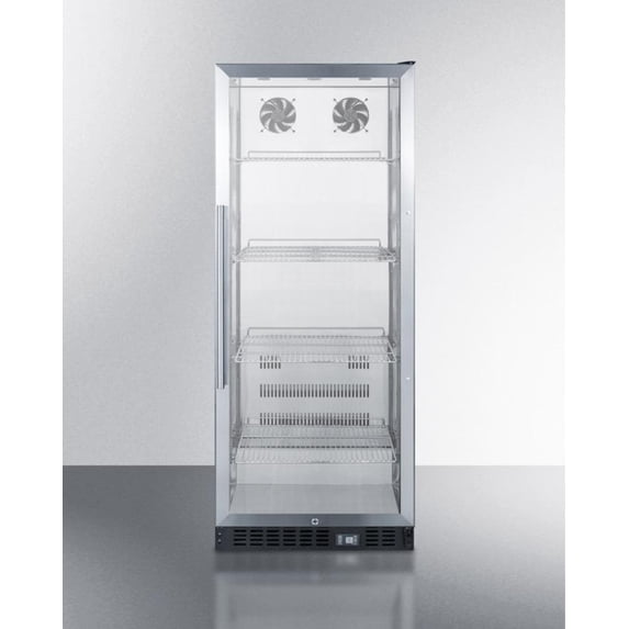 Summit Appliance Full-sized glass door beverage merchandiser with stainless steel interior