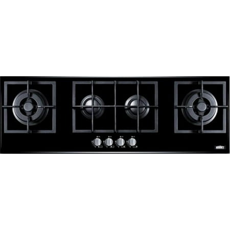 4-burner island gas-on-glass cooktop with sealed burners and cast iron grates