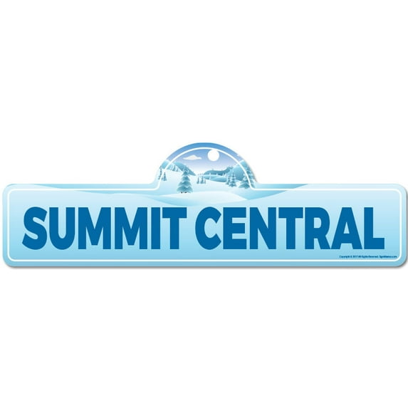 Summit Central Street Sign | Indoor/Outdoor | Skiing Skier Snowboarder Décor for Ski Lodge Cabin Mountian House | SignMission personalized gift