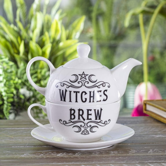 Summit Collection Gothic Witches Brew Tea For One Set Bone China Porcelain 3 Piece Tea Set