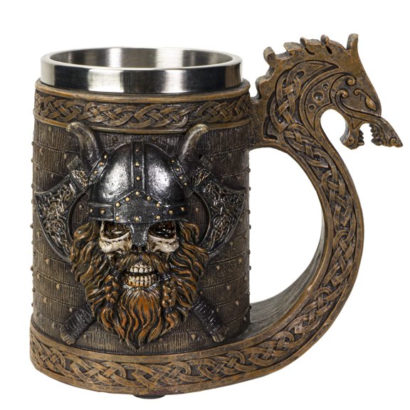 Summit Collection Viking Skull Horned Warrior Viking Longship Beer Stein Tankard Mug with Removable Stainless Steel Insert 20 fl oz