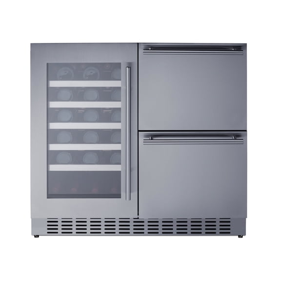 Summit Combination 34 Bottle Wine Cellar & 2-Drawer Refrigerator, Stainless Steel - SWCDAR36UC