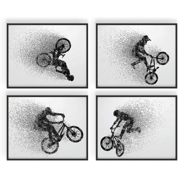 Summit Designs BMX Bike Wall Art Prints, Extreme Sports Decor, Unframed Set of 4 (8x10)