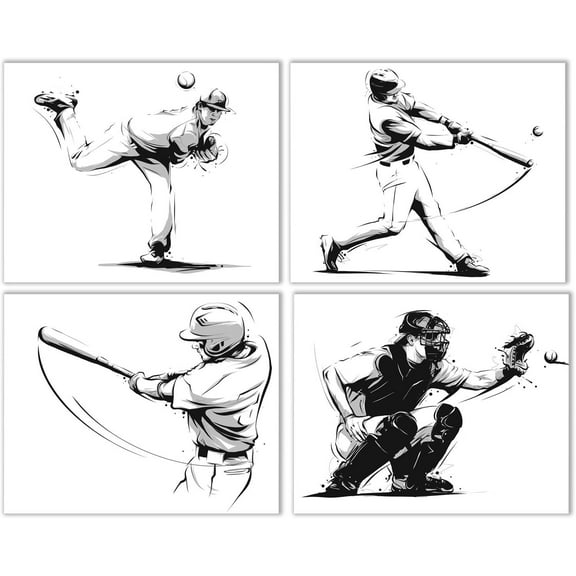 Summit Designs Baseball Wall Art Prints - Baseball Posters - Baseball Boys Bedroom Decor - Sketch, Unframed Set of 4 (8x10")